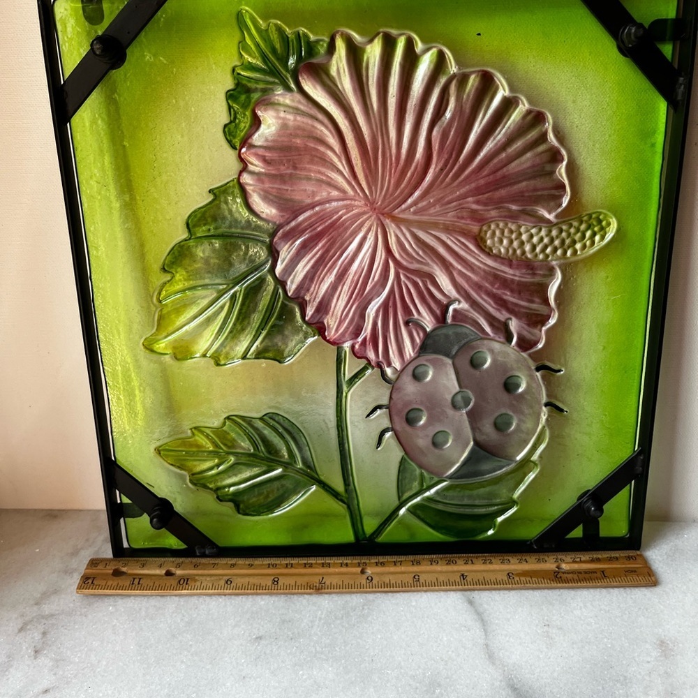 Vibrant Floral Glass Art with Ladybug suncatcher - Picture 9 of 10